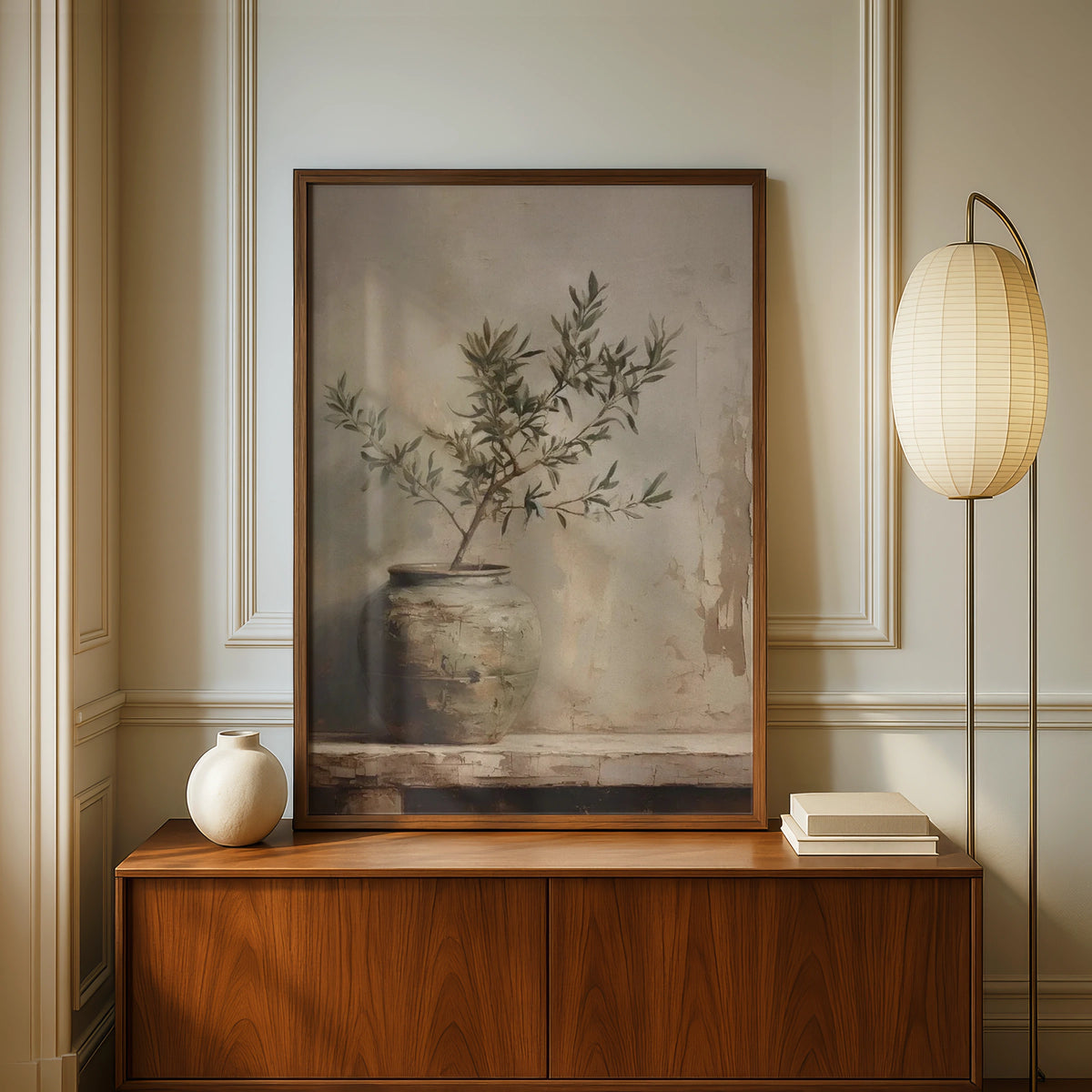 Olive Tree Art Print, Rustic Botanical Poster, Neutral Earthy Tones, Vintage Still Life Wall Art