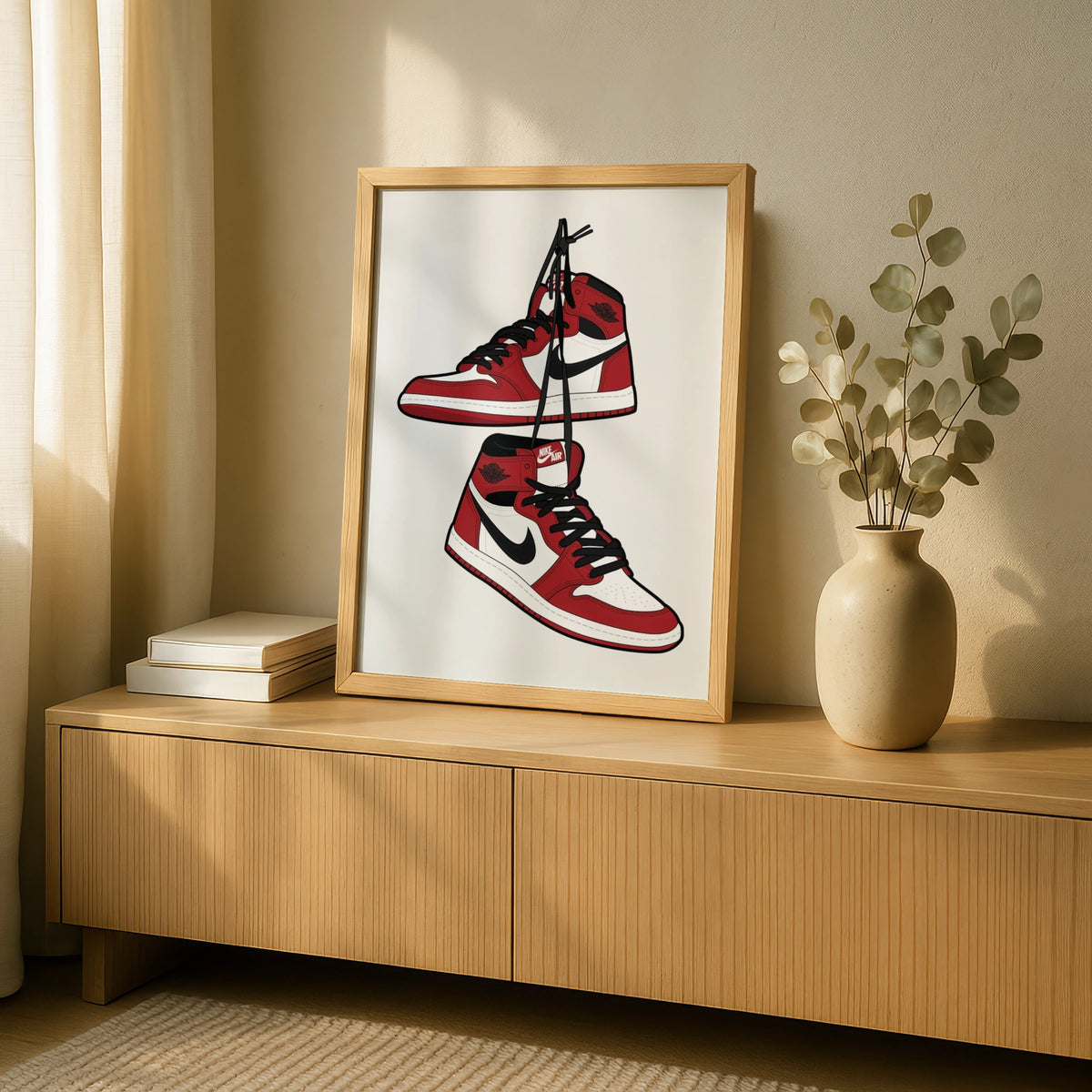 Jordan 1 Sneaker Poster, Red White Black Trainers Wall Art, Sneakerhead Print