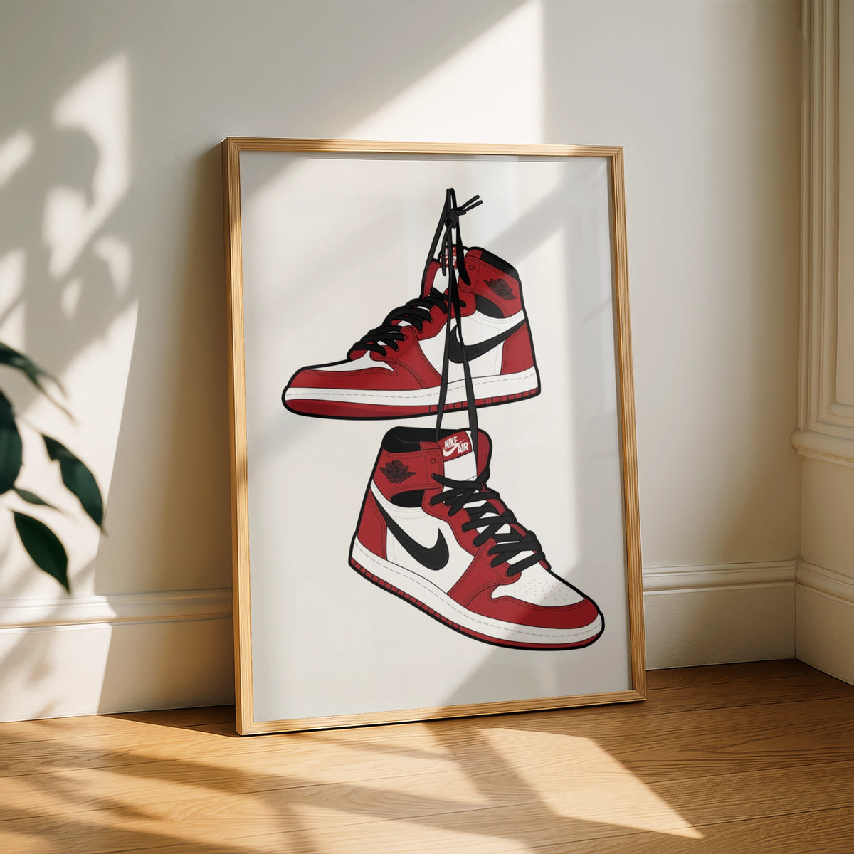 Jordan 1 Sneaker Poster, Red White Black Trainers Wall Art, Sneakerhead Print