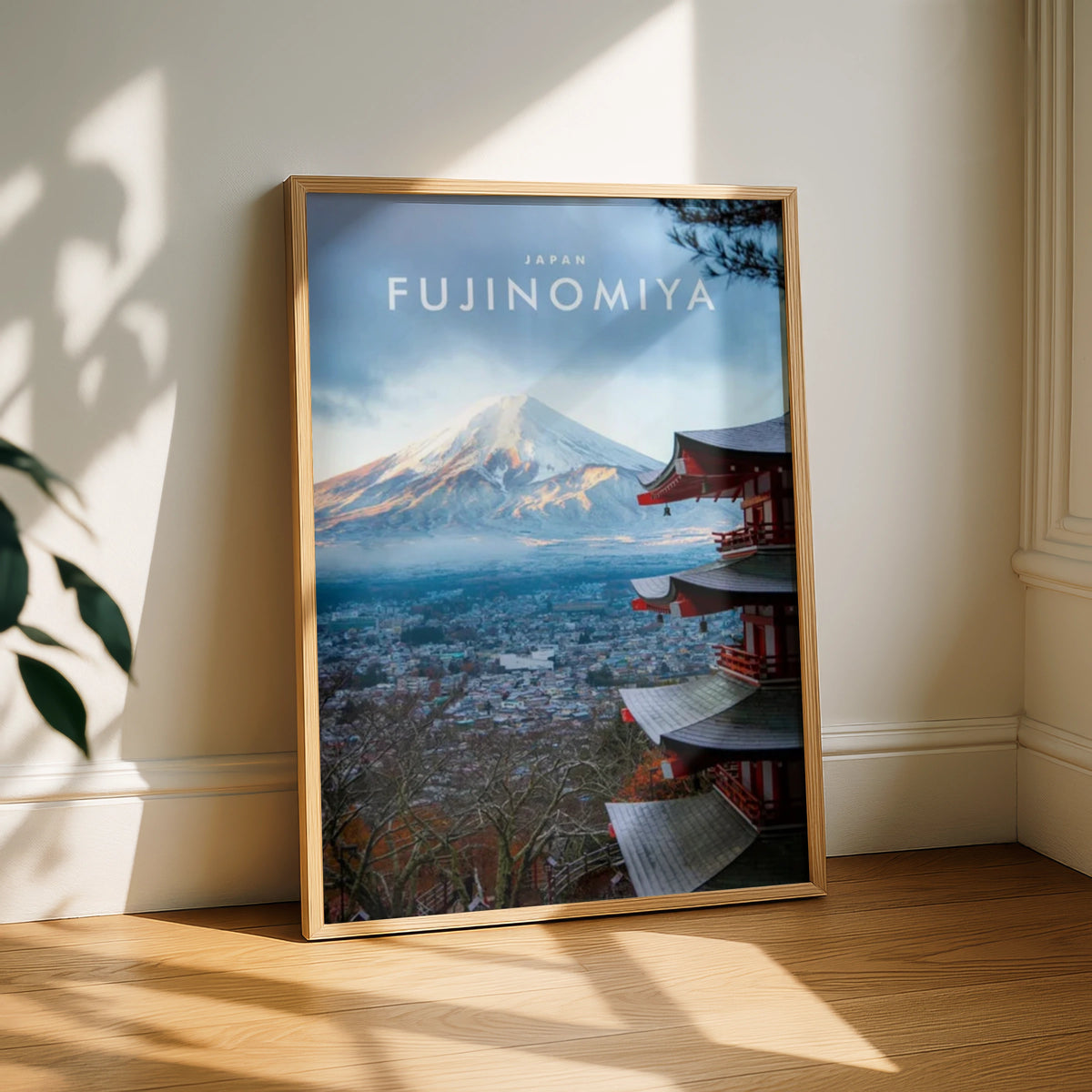 Mount Fuji Fujinomiya Japan Travel Poster, Red Pagoda Wall Art, Japanese Print