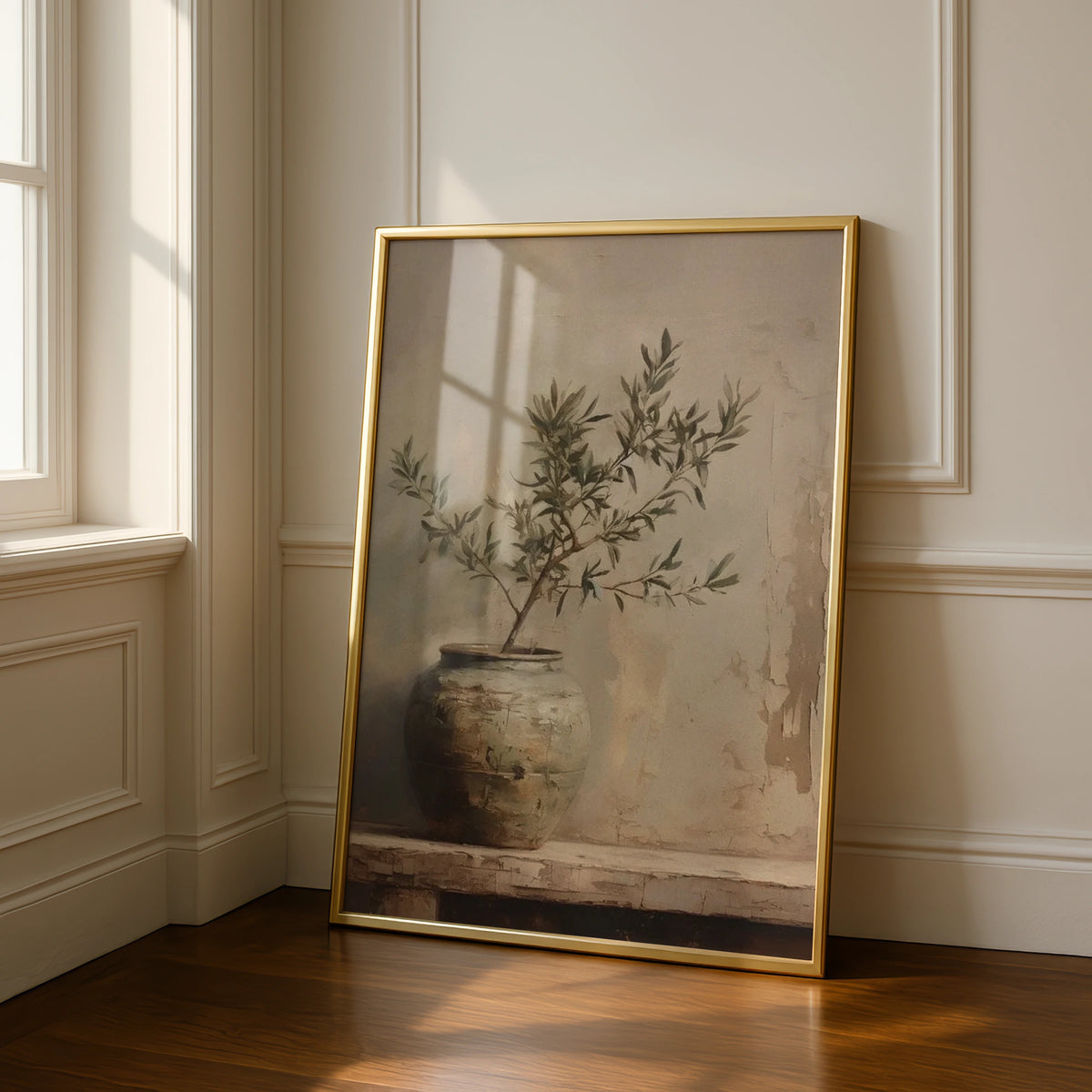 Olive Tree Art Print, Rustic Botanical Poster, Neutral Earthy Tones, Vintage Still Life Wall Art