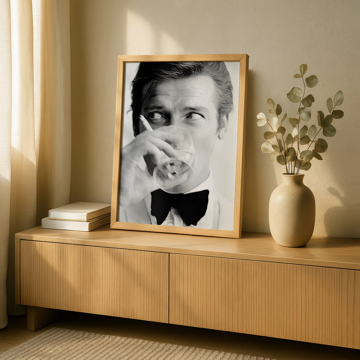 Spy Style Black White Portrait Poster, Tuxedo Bow Tie Man, Retro Cinema Wall Art Print