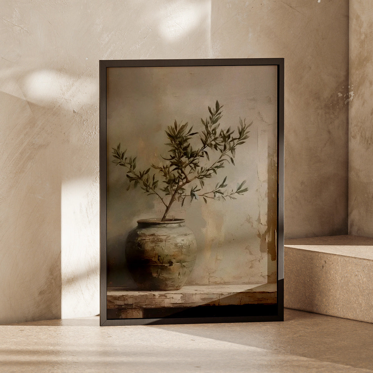 Olive Tree Art Print, Rustic Botanical Poster, Neutral Earthy Tones, Vintage Still Life Wall Art