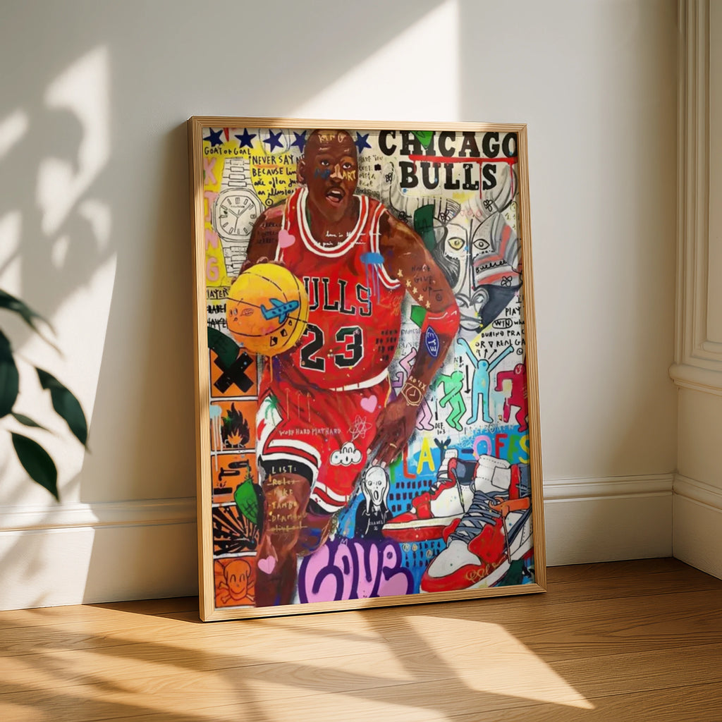 Michael Jordan Chicago Bulls 23 Pop Art Poster, Basketball Street Art Print