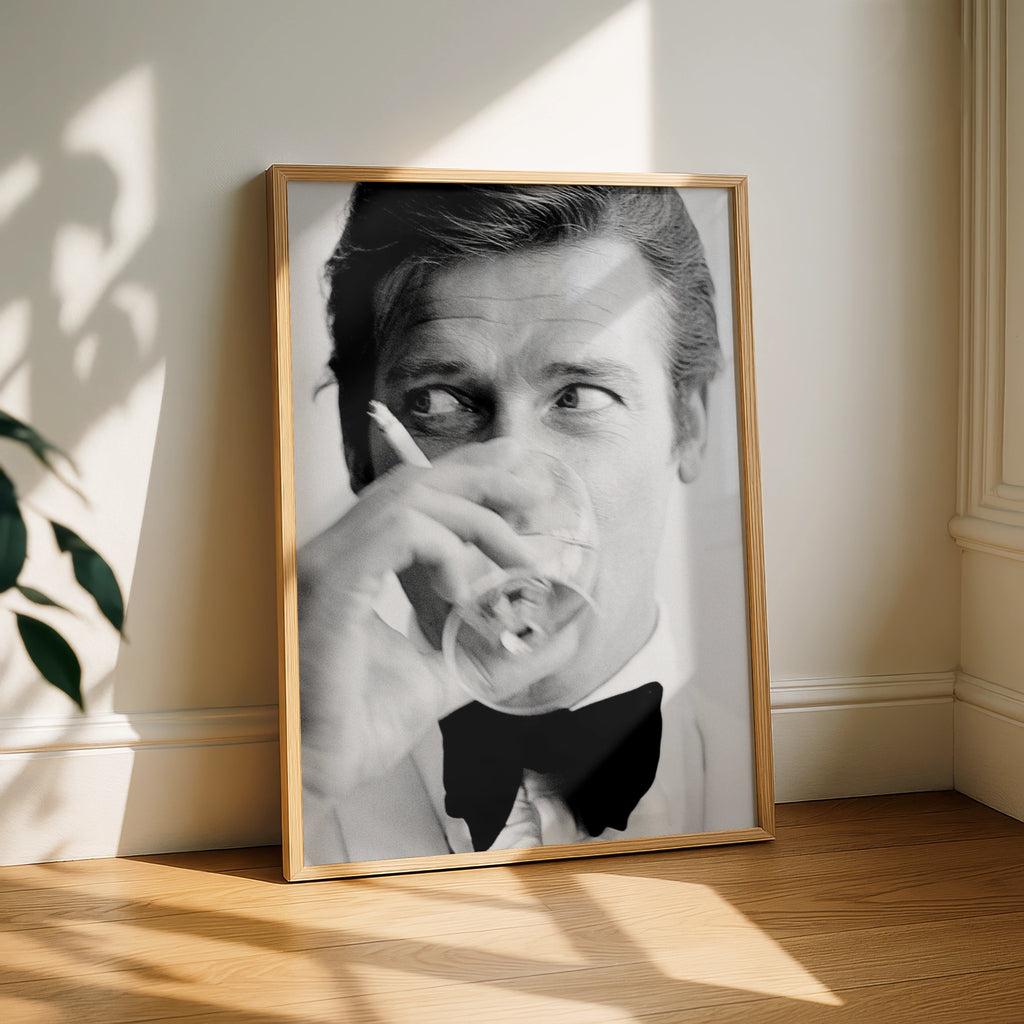 Spy Style Black White Portrait Poster, Tuxedo Bow Tie Man, Retro Cinema Wall Art Print