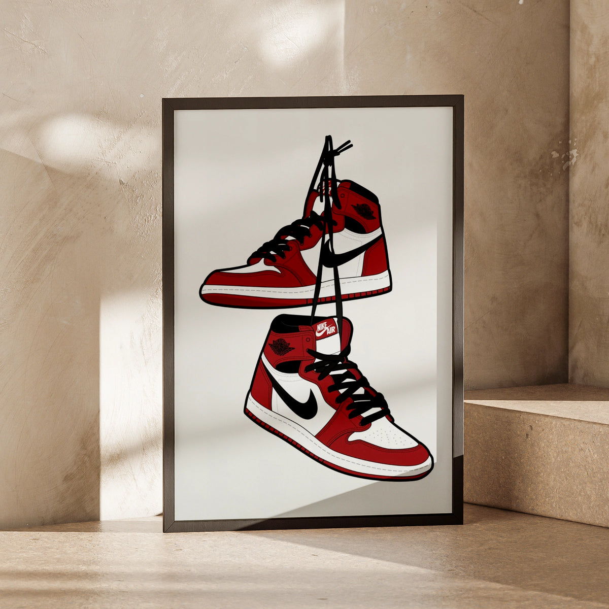 Jordan 1 Sneaker Poster, Red White Black Trainers Wall Art, Sneakerhead Print
