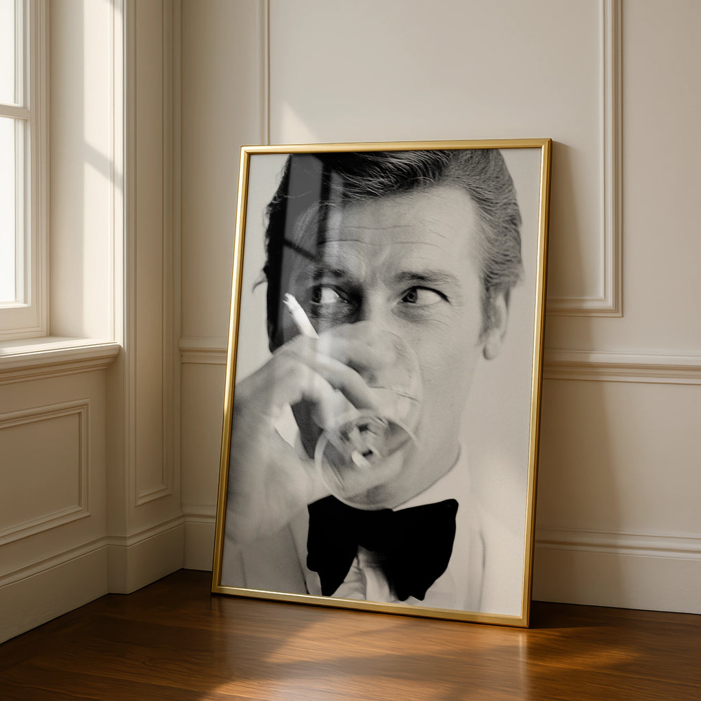 Spy Style Black White Portrait Poster, Tuxedo Bow Tie Man, Retro Cinema Wall Art Print