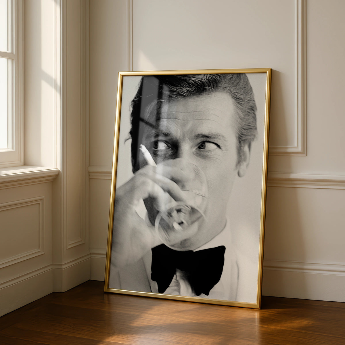 Spy Style Black White Portrait Poster, Tuxedo Bow Tie Man, Retro Cinema Wall Art Print