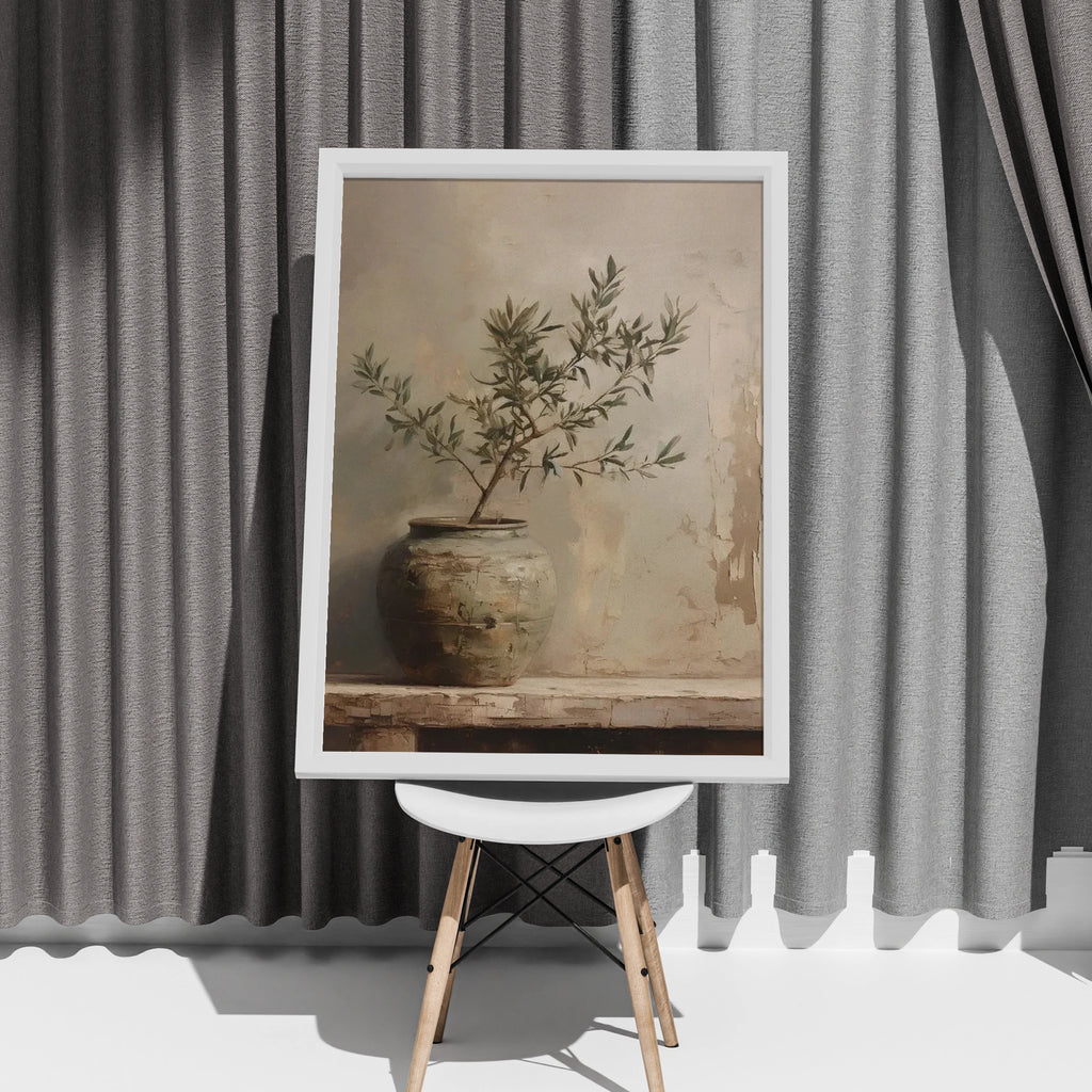 Olive Tree Art Print, Rustic Botanical Poster, Neutral Earthy Tones, Vintage Still Life Wall Art