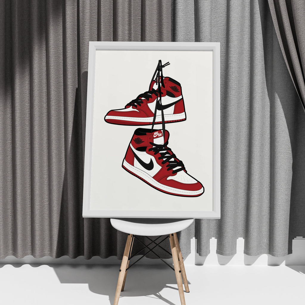 Jordan 1 Sneaker Poster, Red White Black Trainers Wall Art, Sneakerhead Print