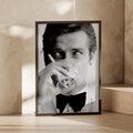 Spy Style Black White Portrait Poster, Tuxedo Bow Tie Man, Retro Cinema Wall Art Print