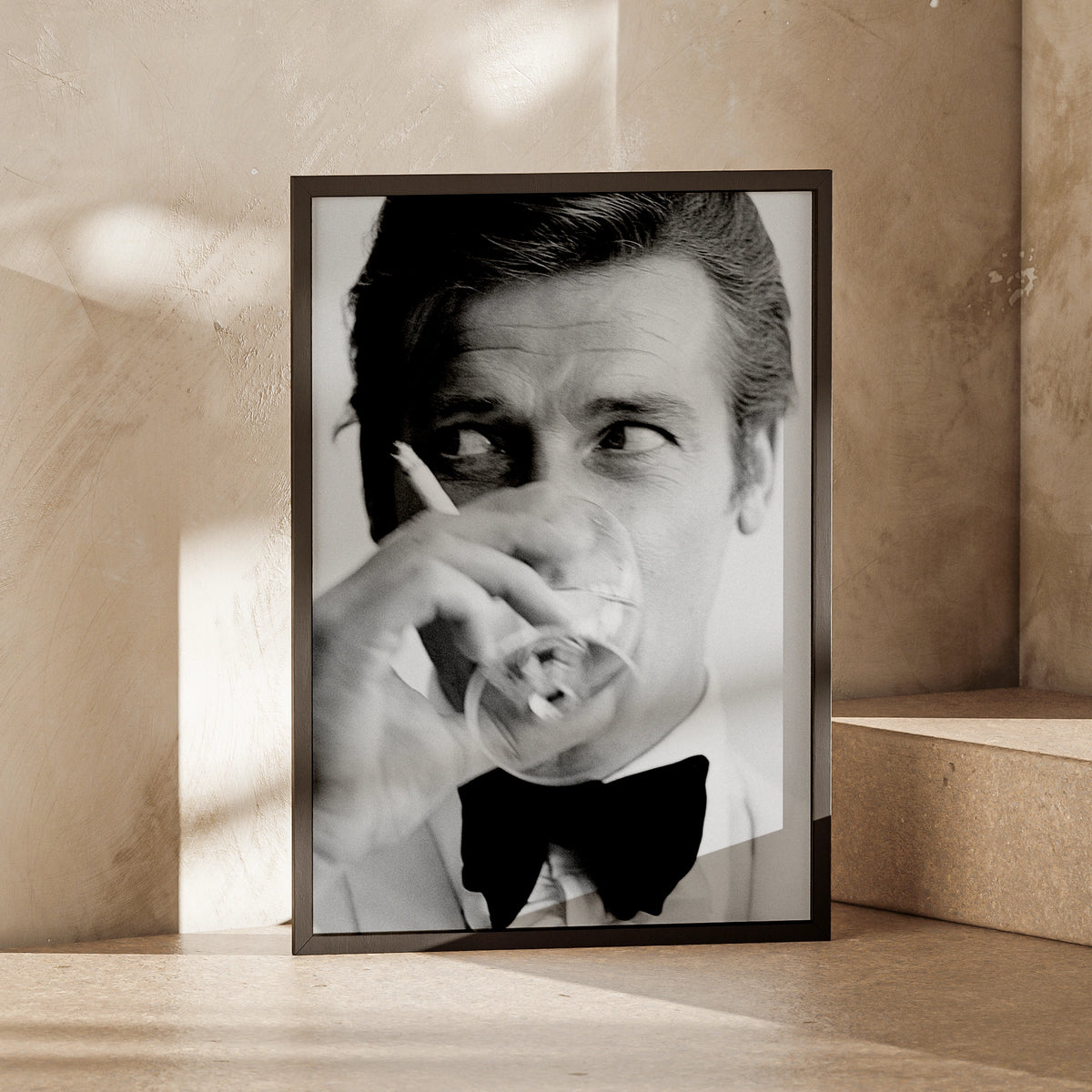 Spy Style Black White Portrait Poster, Tuxedo Bow Tie Man, Retro Cinema Wall Art Print