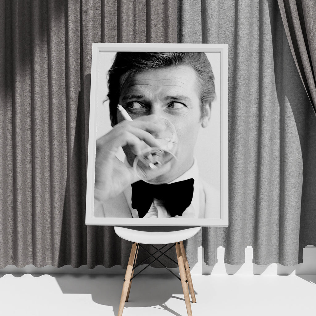 Spy Style Black White Portrait Poster, Tuxedo Bow Tie Man, Retro Cinema Wall Art Print