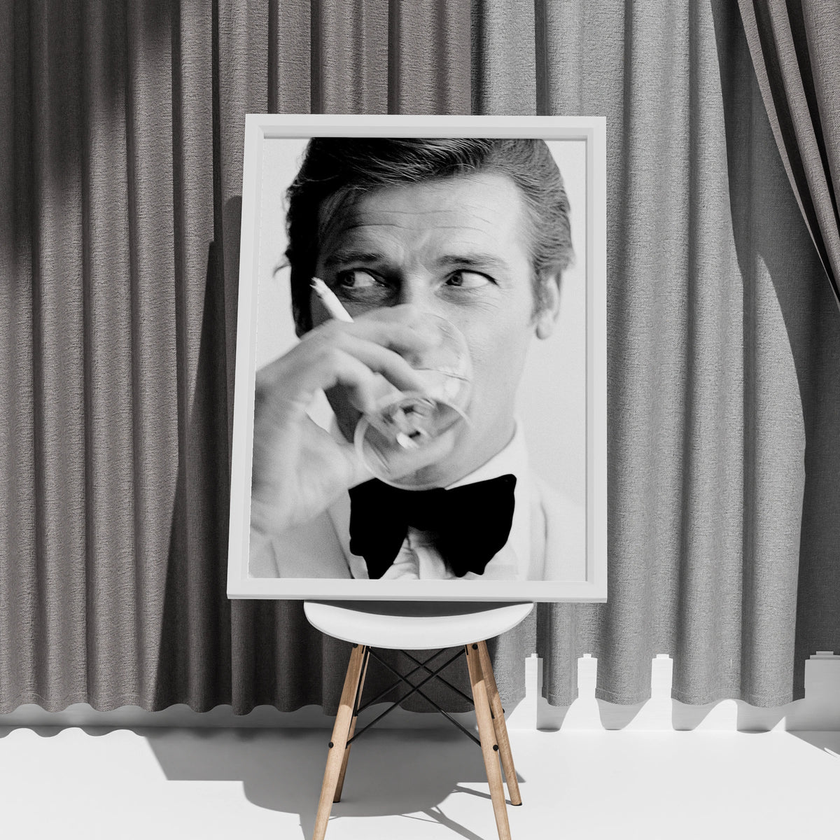 Spy Style Black White Portrait Poster, Tuxedo Bow Tie Man, Retro Cinema Wall Art Print