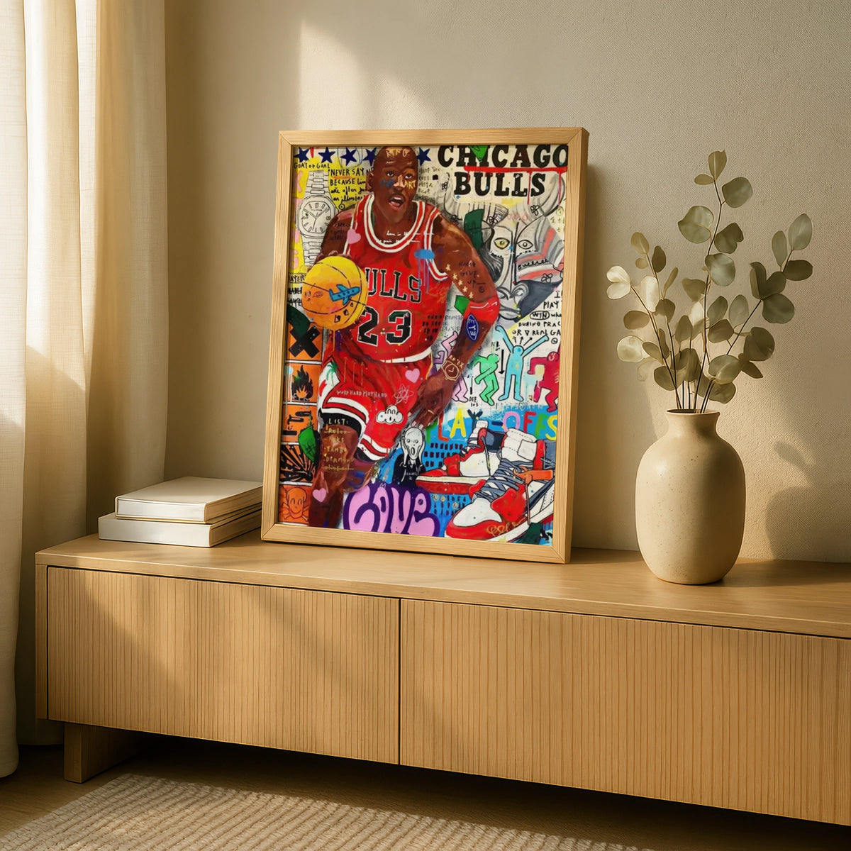 Michael Jordan Chicago Bulls 23 Pop Art Poster, Basketball Street Art Print