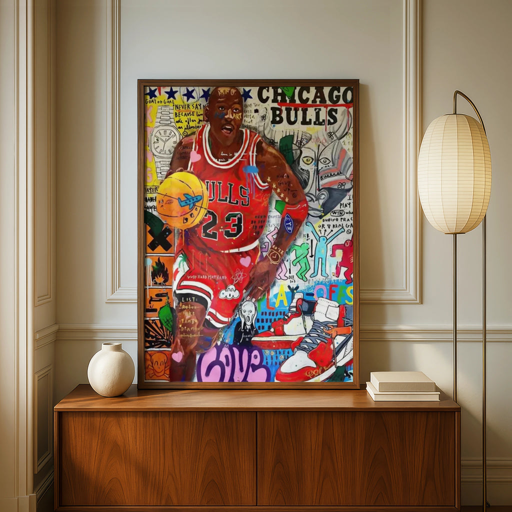 Michael Jordan Chicago Bulls 23 Pop Art Poster, Basketball Street Art Print