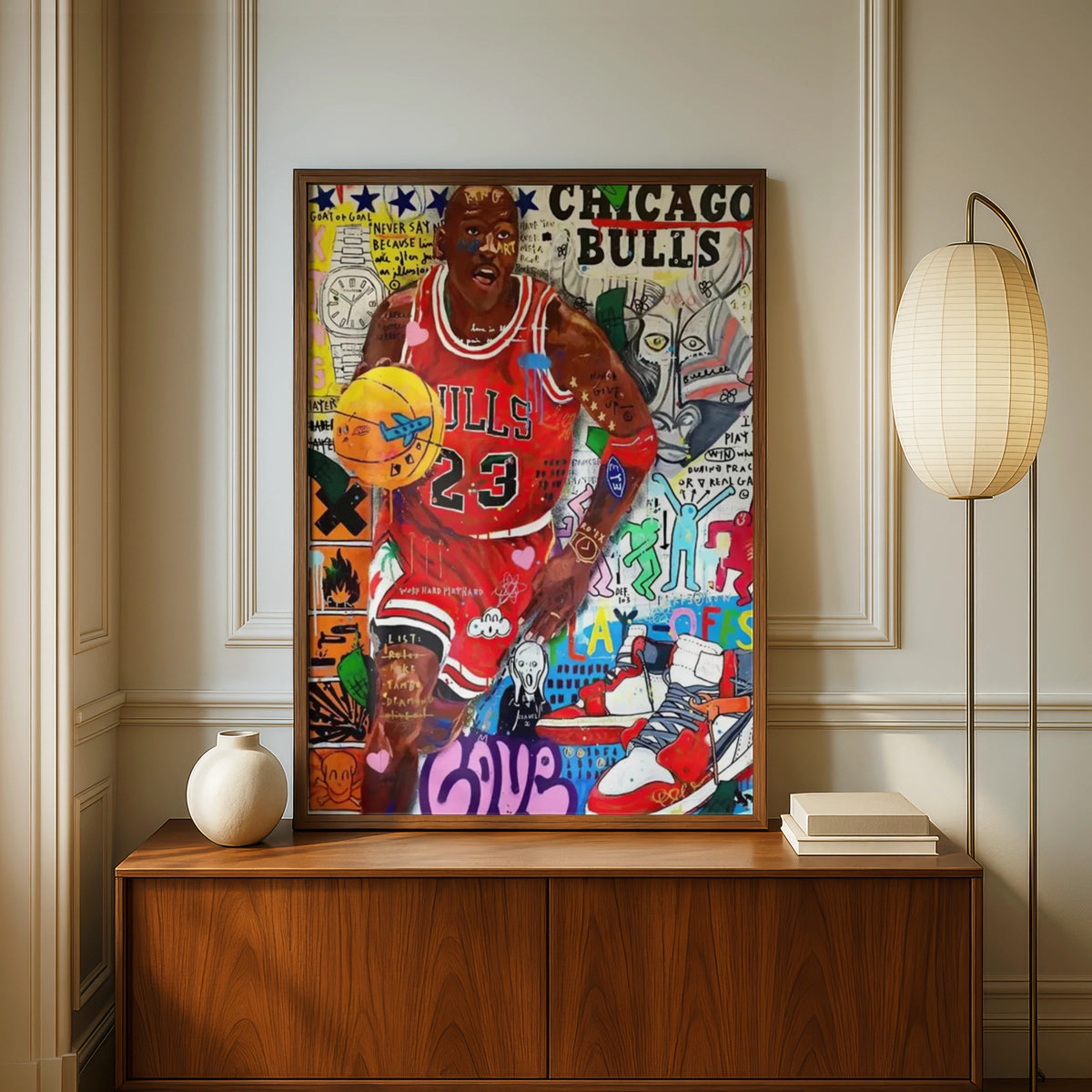 Michael Jordan Chicago Bulls 23 Pop Art Poster, Basketball Street Art Print