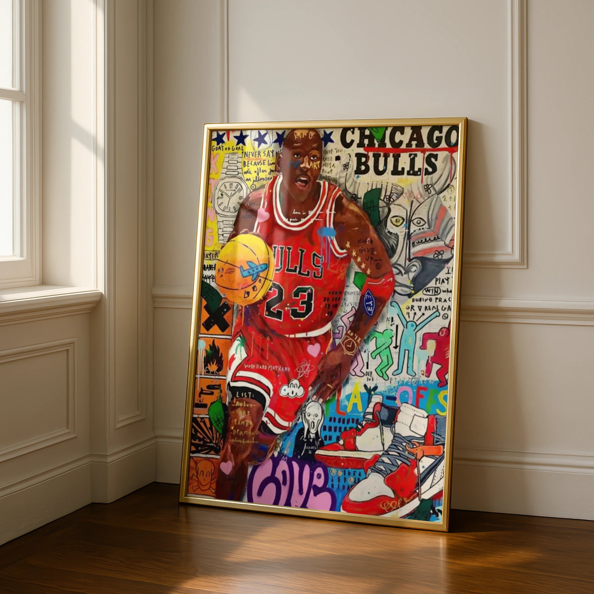 Michael Jordan Chicago Bulls 23 Pop Art Poster, Basketball Street Art Print