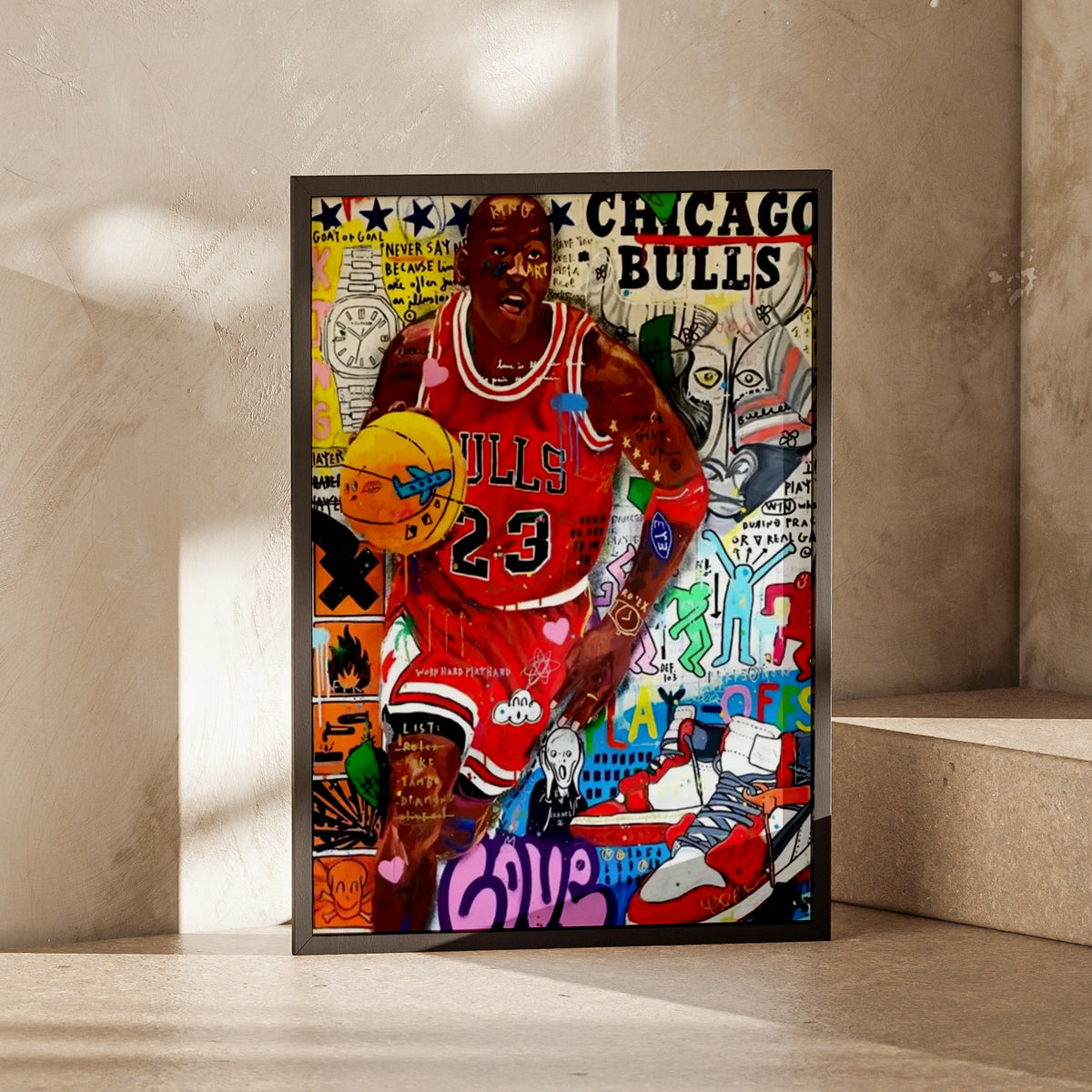 Michael Jordan Chicago Bulls 23 Pop Art Poster, Basketball Street Art Print