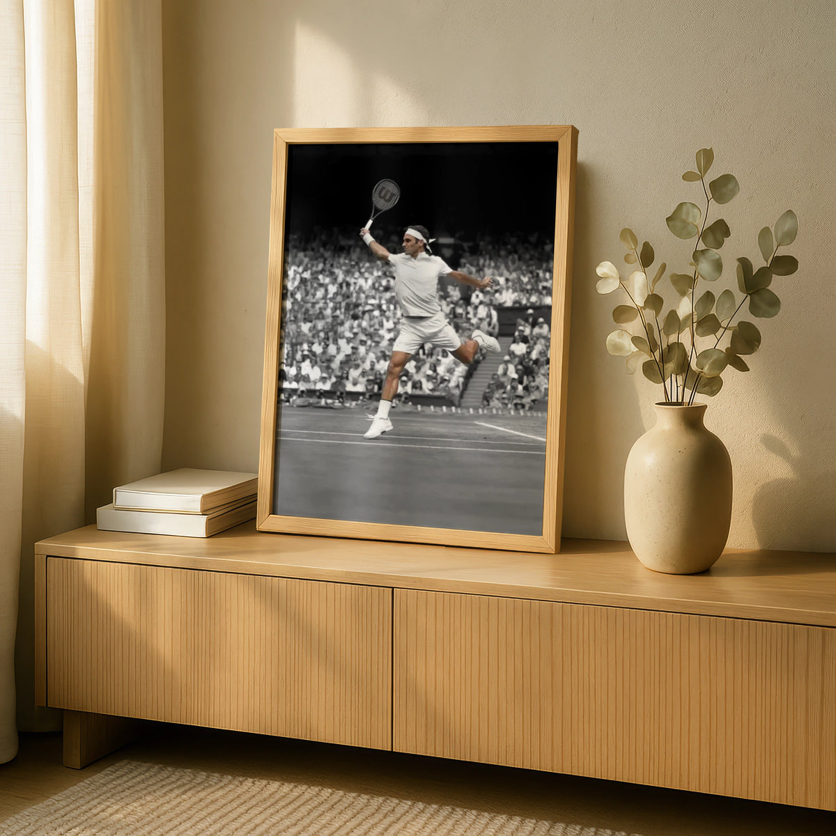 Roger Federer Tennis Poster, Black White Sports Wall Art, Wimbledon Print, Gift