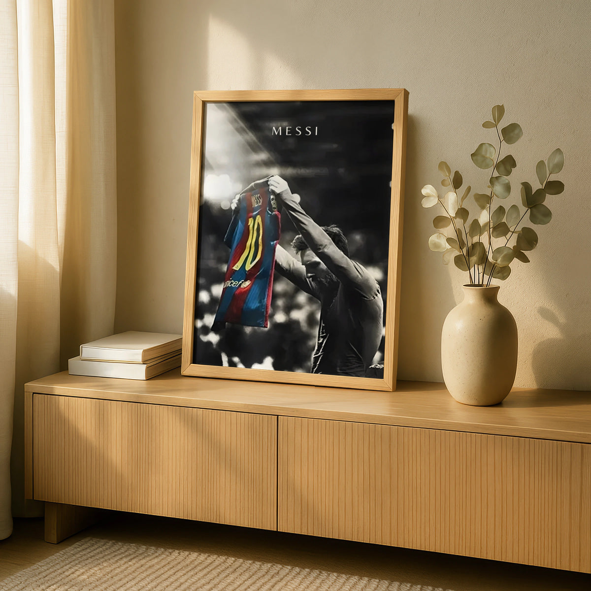 Messi Number 10 Football Poster, Soccer Legend Wall Art, Black White Print