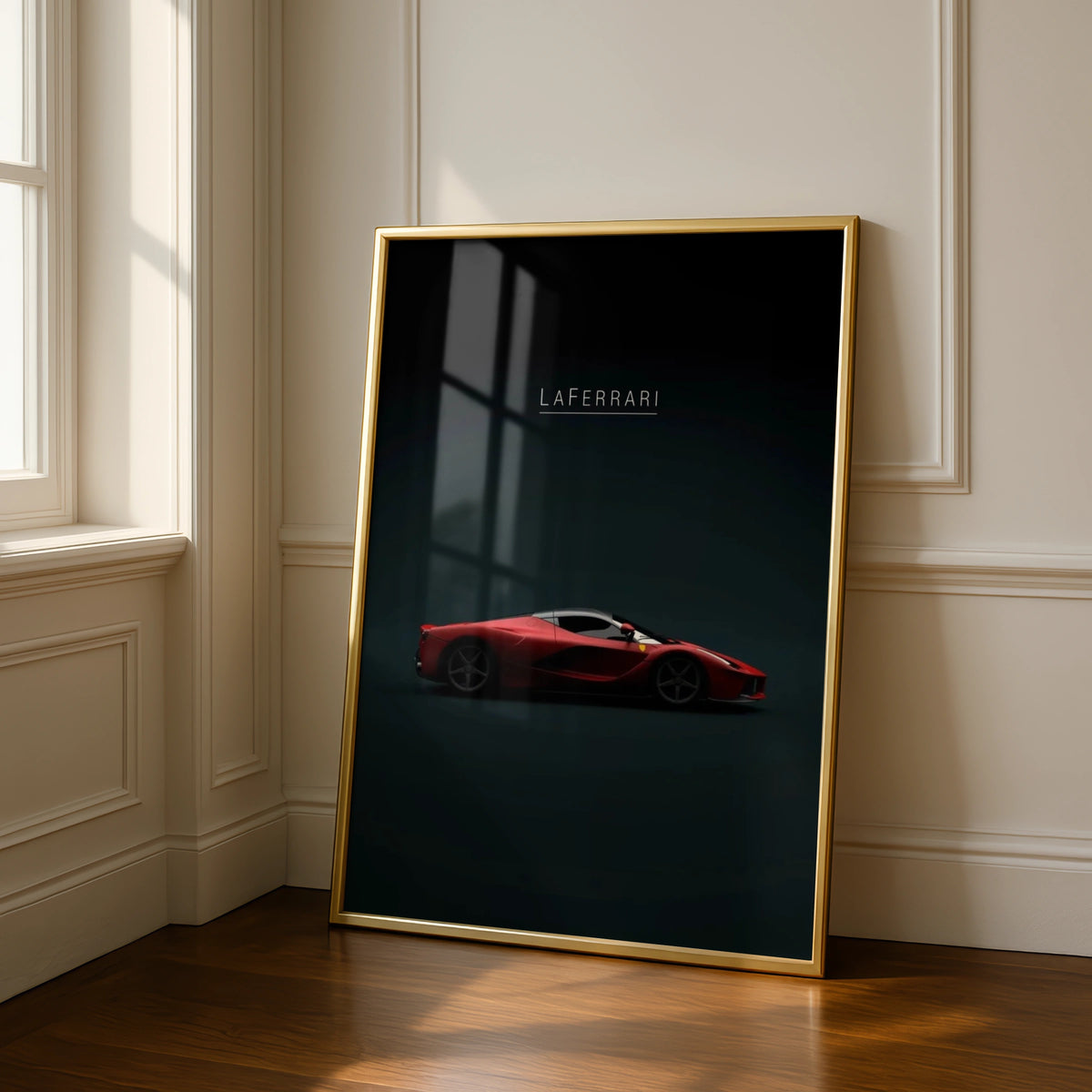 LaFerrari Supercar Poster, Red Ferrari Wall Art, Dark Moody Car Print, Garage Decor