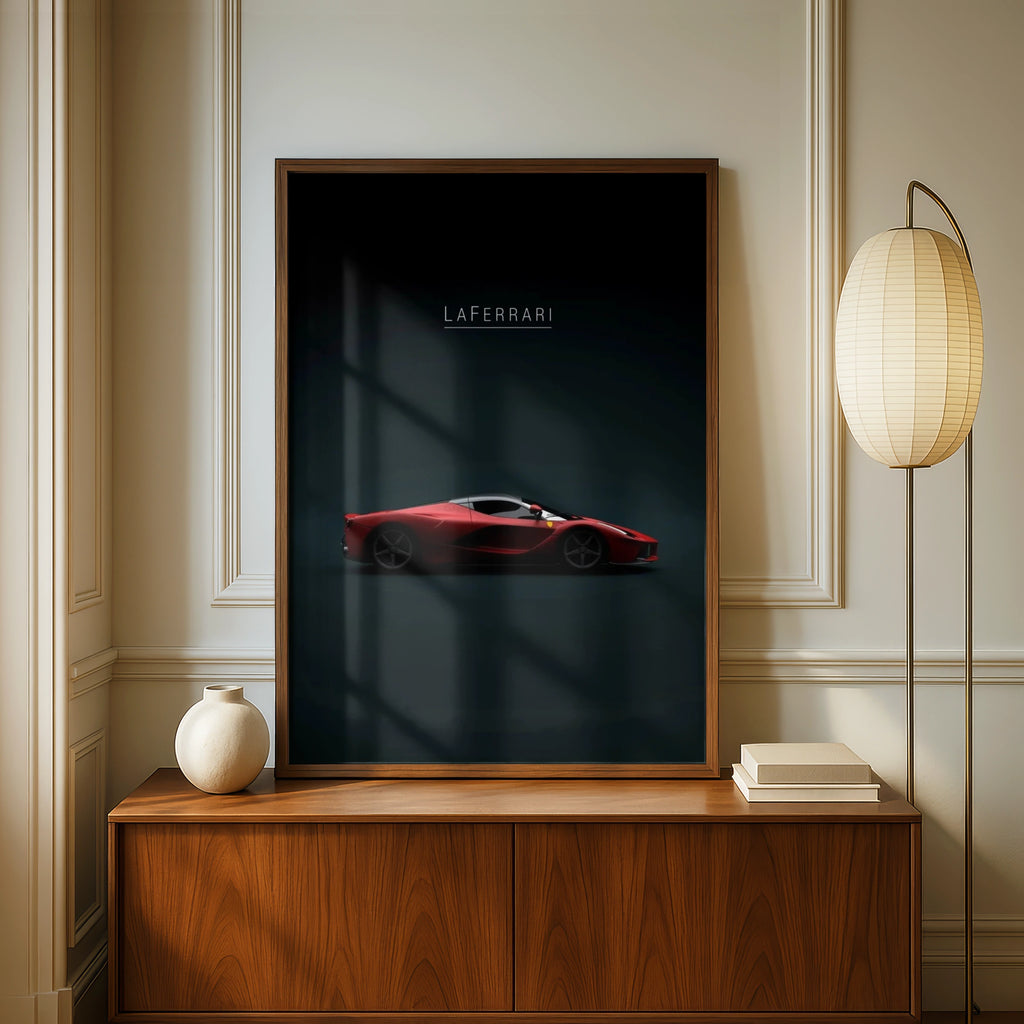 LaFerrari Supercar Poster, Red Ferrari Wall Art, Dark Moody Car Print, Garage Decor