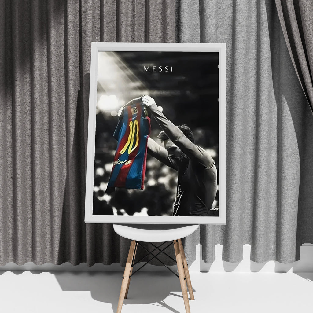 Messi Number 10 Football Poster, Soccer Legend Wall Art, Black White Print