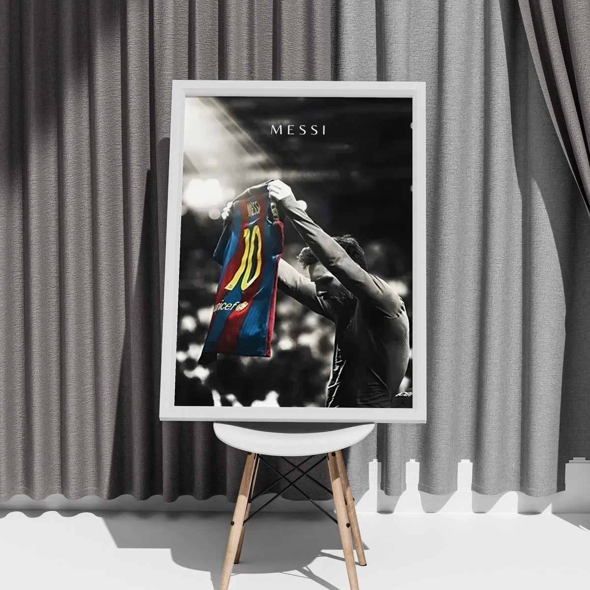 Messi Number 10 Football Poster, Soccer Legend Wall Art, Black White Print