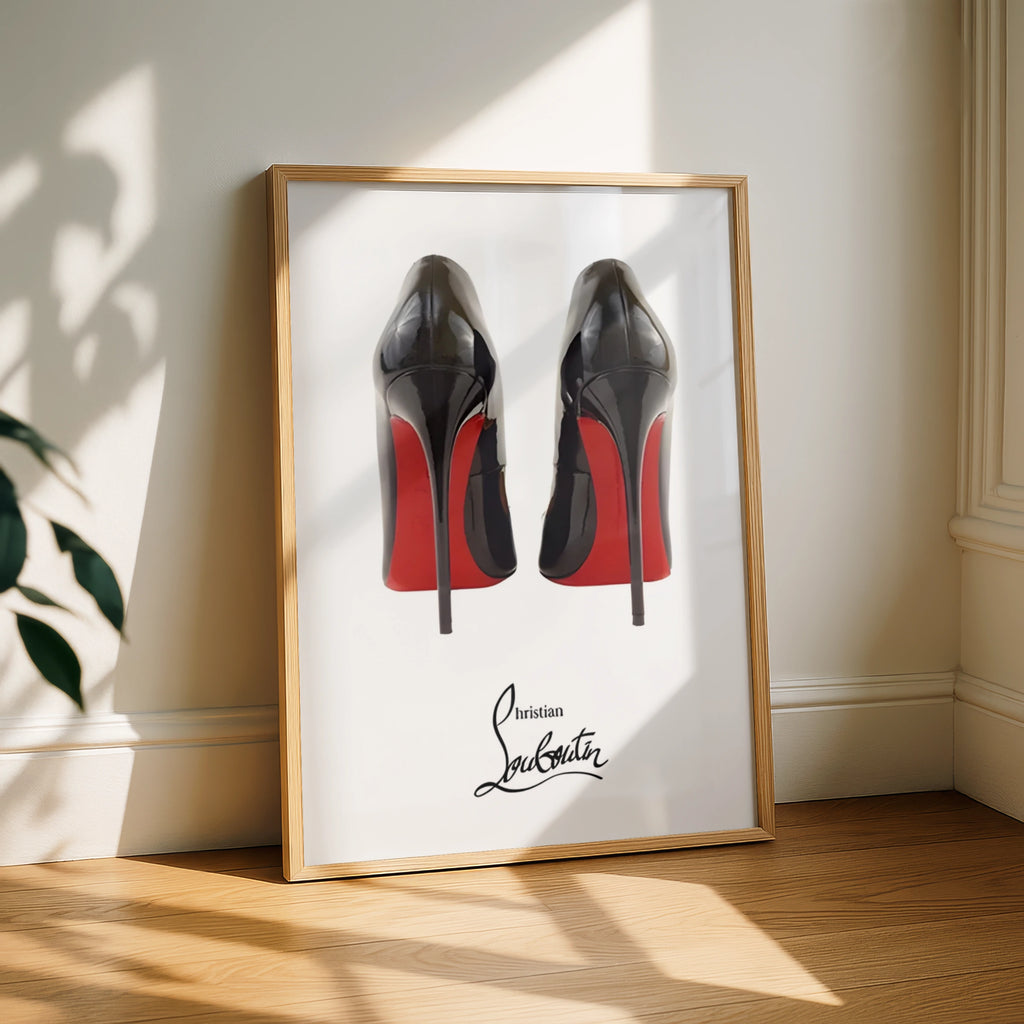 Louboutin Heels Poster, Red Sole Stiletto Print, Black Heel Wall Art, Fashion Print