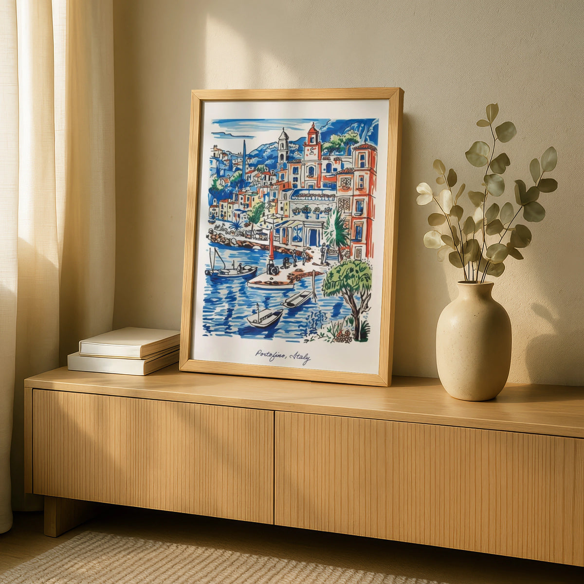Portofino Italy Print, Italian Riviera Wall Art, Colourful Harbour Poster, Travel