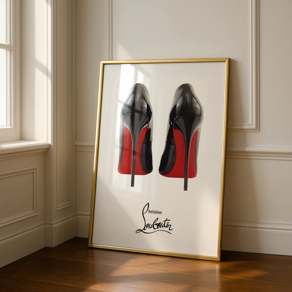 Louboutin Heels Poster, Red Sole Stiletto Print, Black Heel Wall Art, Fashion Print