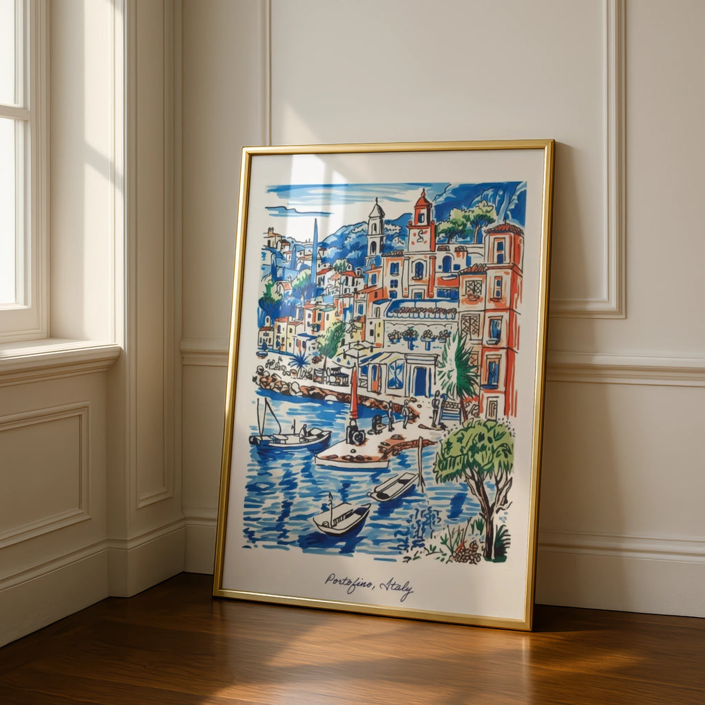 Portofino Italy Print, Italian Riviera Wall Art, Colourful Harbour Poster, Travel