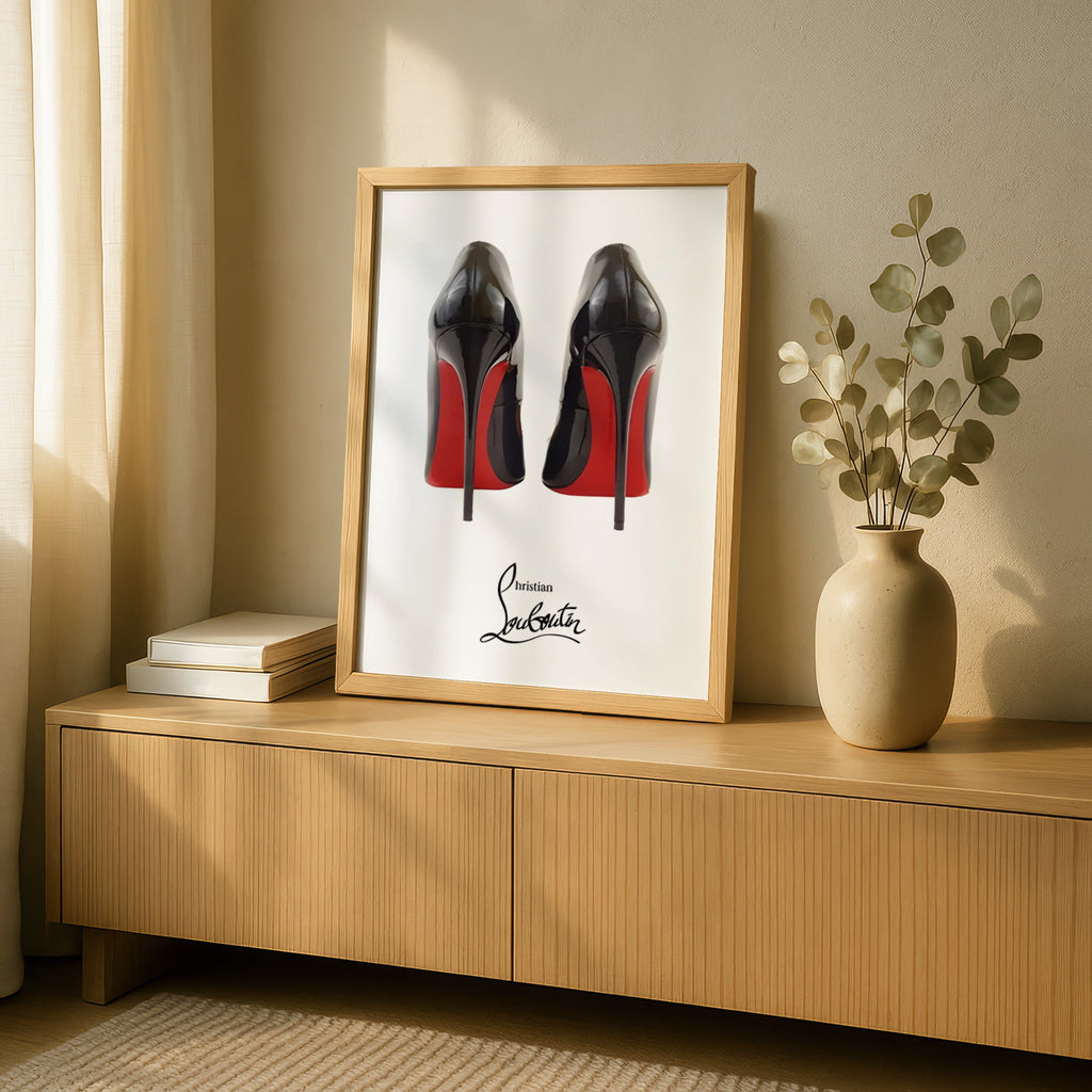 Louboutin Heels Poster, Red Sole Stiletto Print, Black Heel Wall Art, Fashion Print