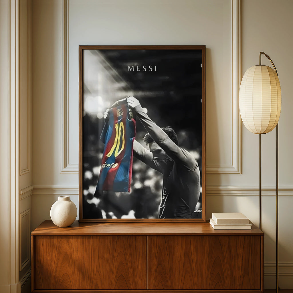 Messi Number 10 Football Poster, Soccer Legend Wall Art, Black White Print