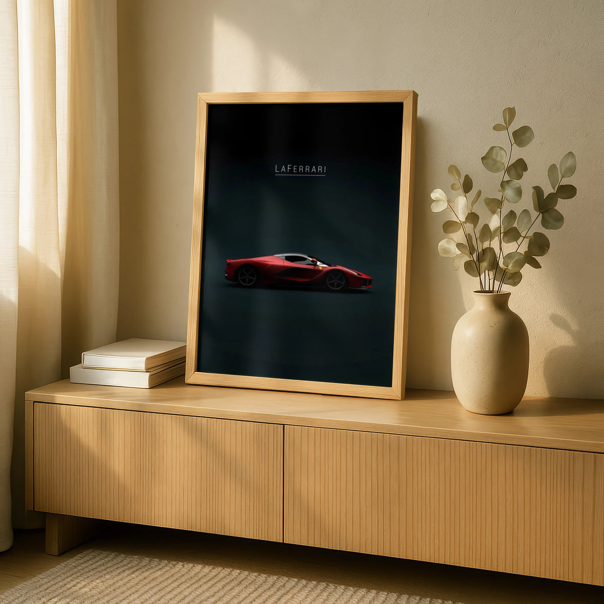 LaFerrari Supercar Poster, Red Ferrari Wall Art, Dark Moody Car Print, Garage Decor