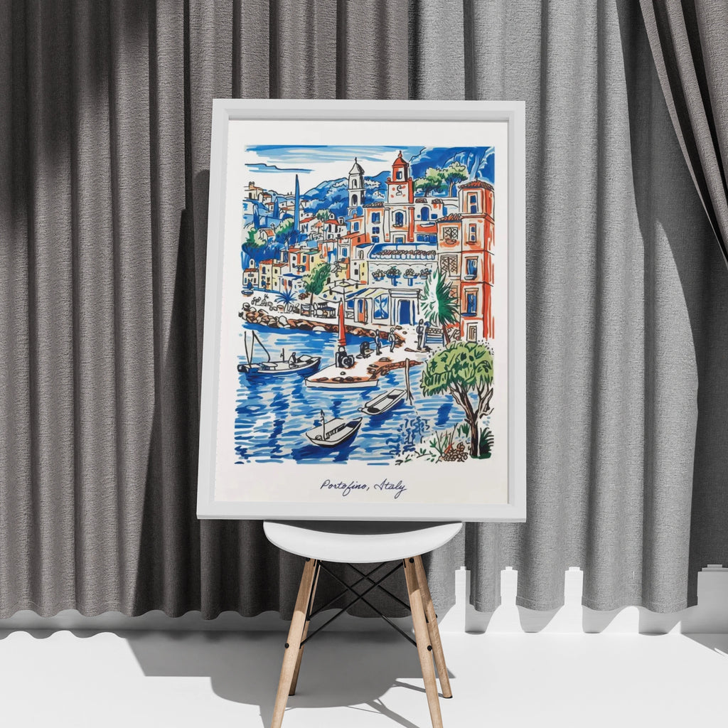 Portofino Italy Print, Italian Riviera Wall Art, Colourful Harbour Poster, Travel