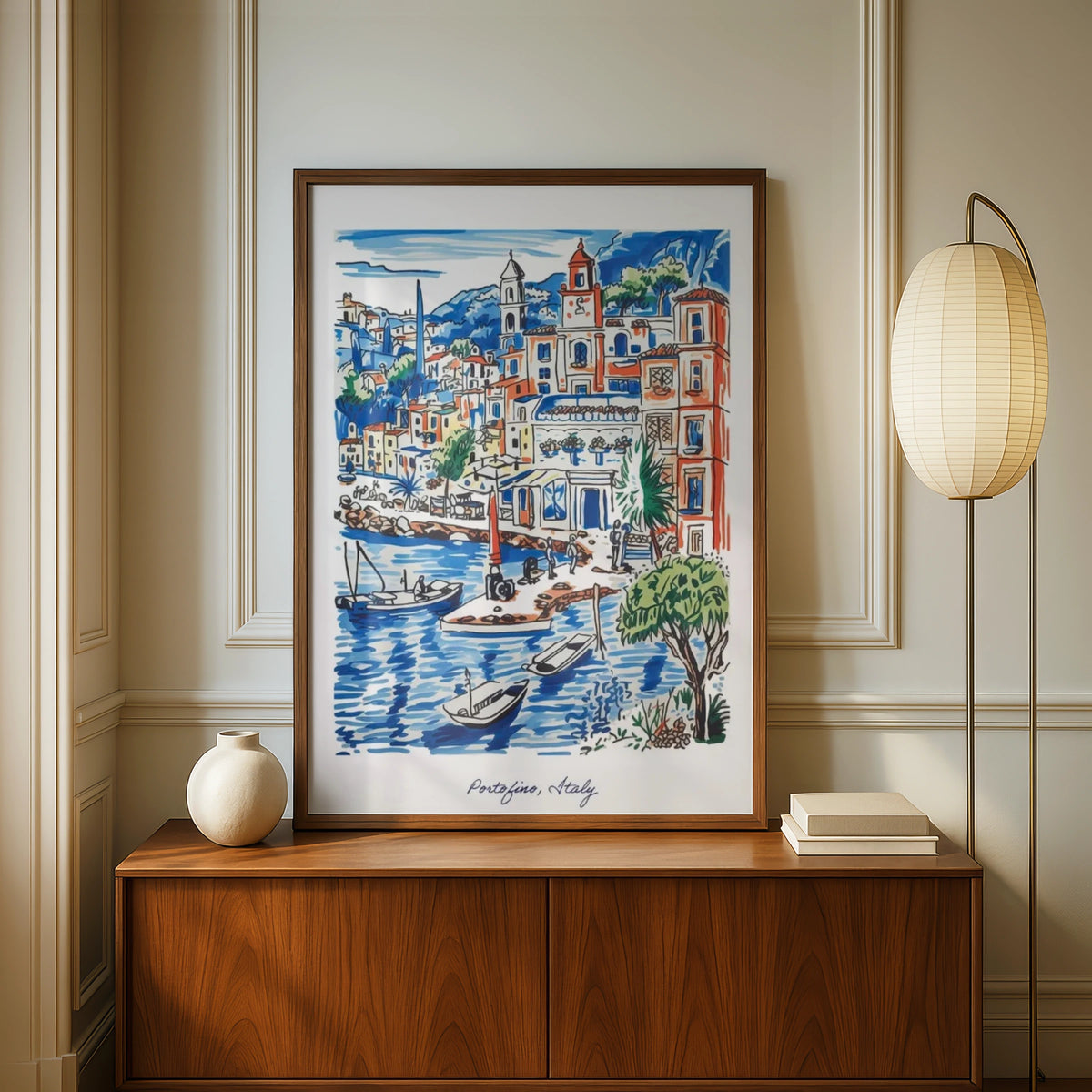 Portofino Italy Print, Italian Riviera Wall Art, Colourful Harbour Poster, Travel