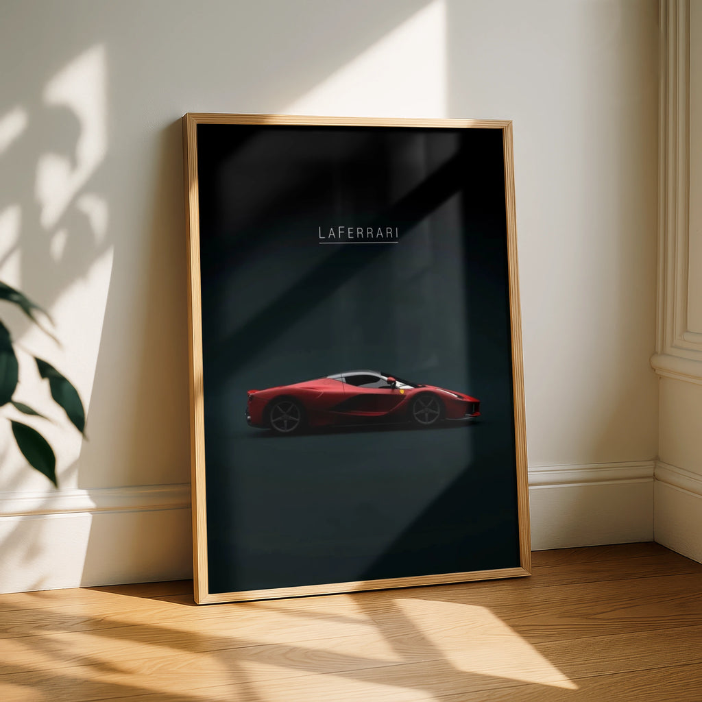 LaFerrari Supercar Poster, Red Ferrari Wall Art, Dark Moody Car Print, Garage Decor