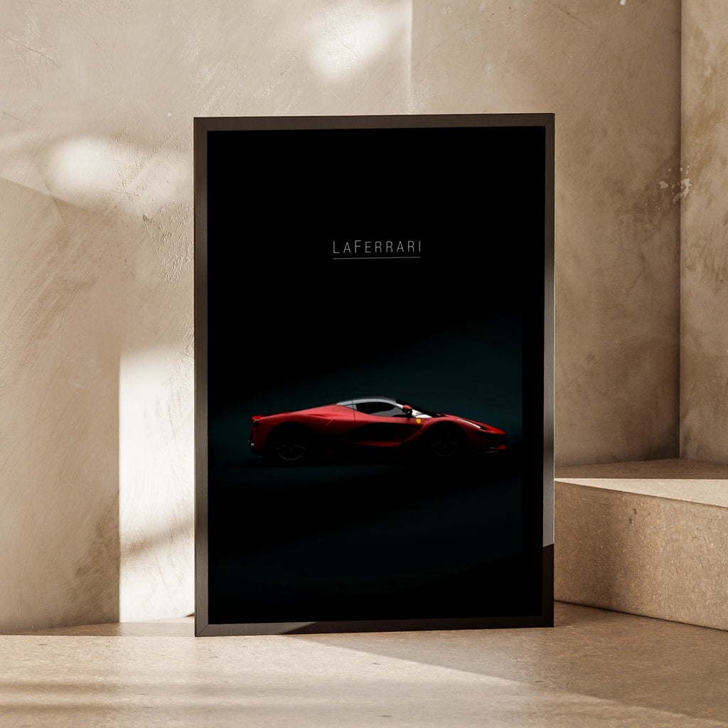 LaFerrari Supercar Poster, Red Ferrari Wall Art, Dark Moody Car Print, Garage Decor