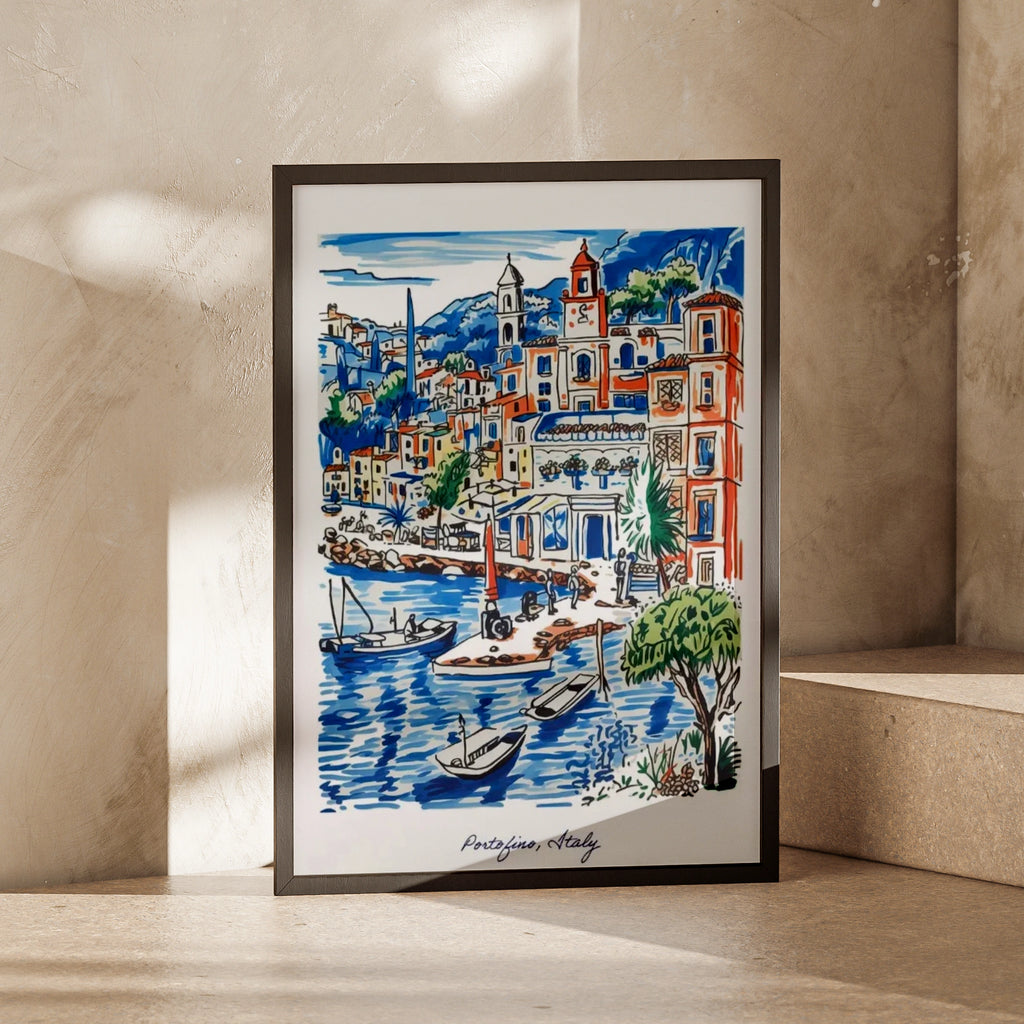 Portofino Italy Print, Italian Riviera Wall Art, Colourful Harbour Poster, Travel