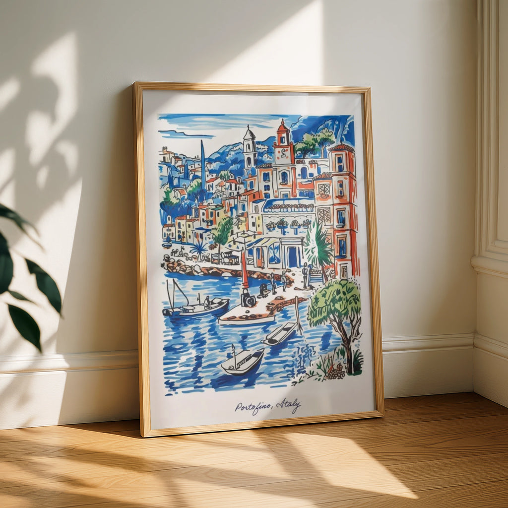 Portofino Italy Print, Italian Riviera Wall Art, Colourful Harbour Poster, Travel