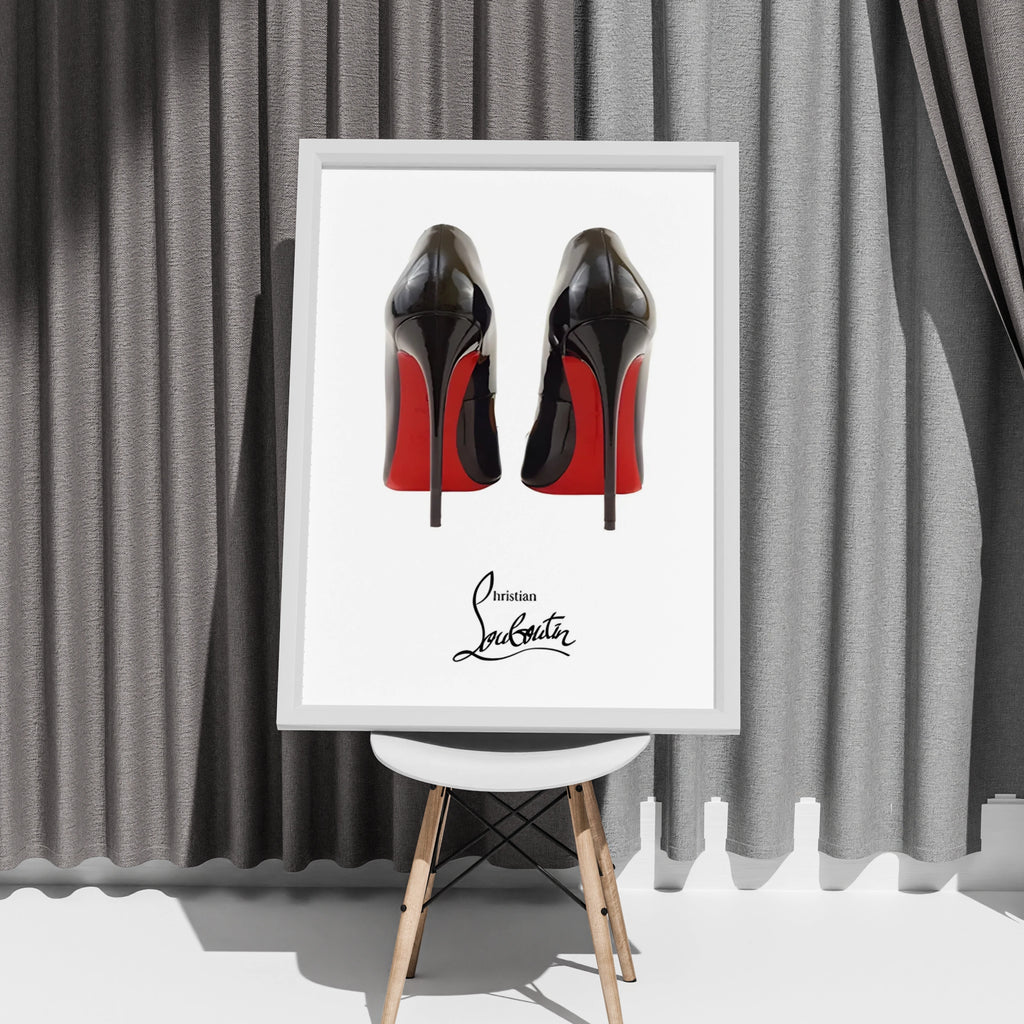 Louboutin Heels Poster, Red Sole Stiletto Print, Black Heel Wall Art, Fashion Print
