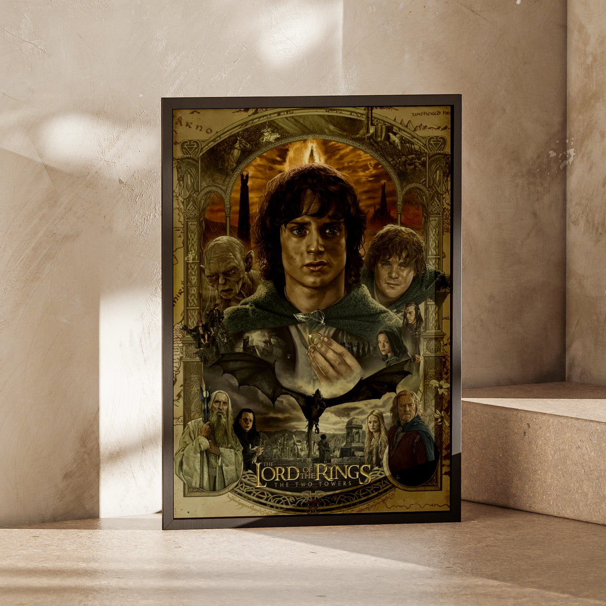 Lord of the Rings Two Towers Poster, LOTR Fantasy Wall Art, Frodo Hobbit Print