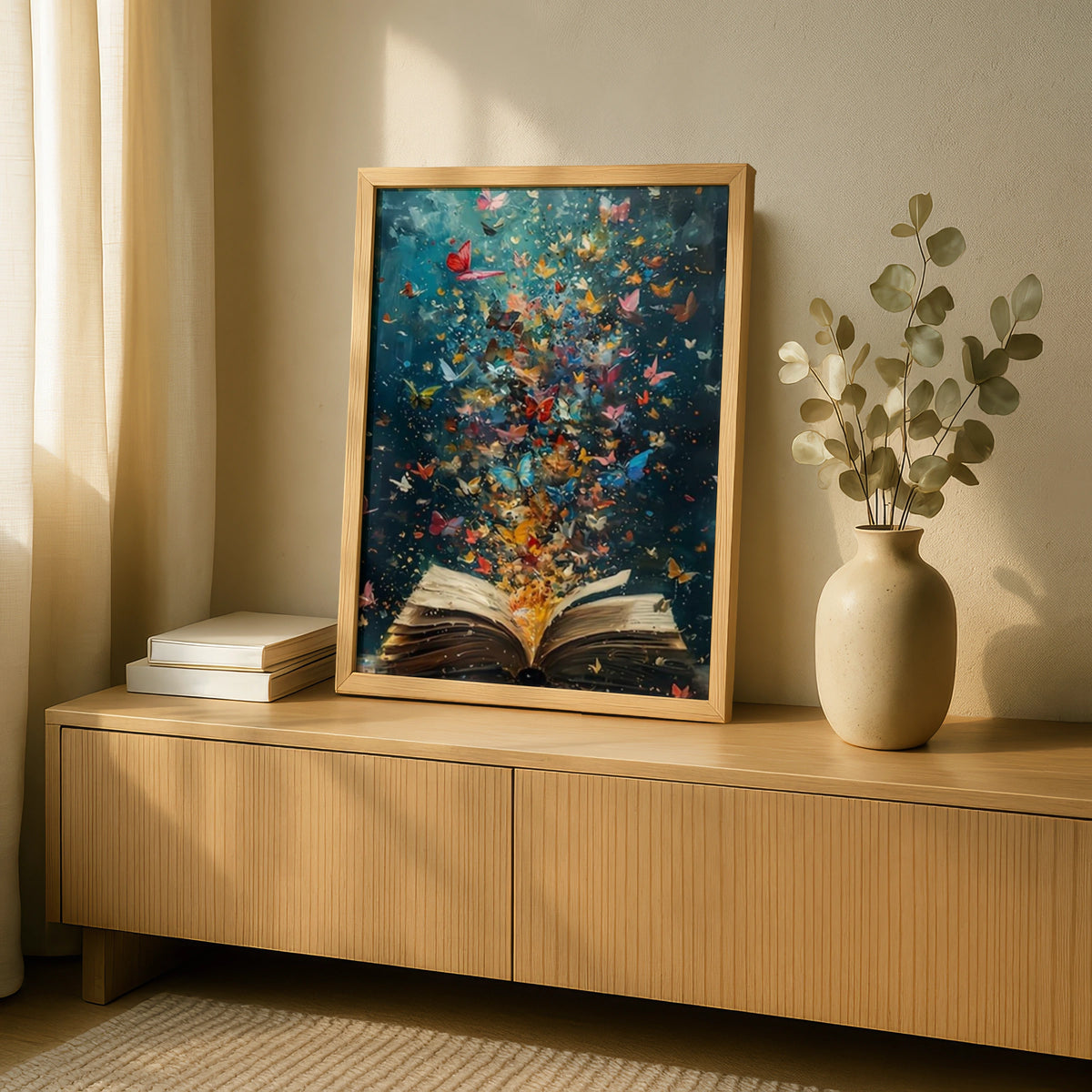 Butterflies Flying from Book Art Print, Magic of Reading Poster, Colourful Library Wall Art