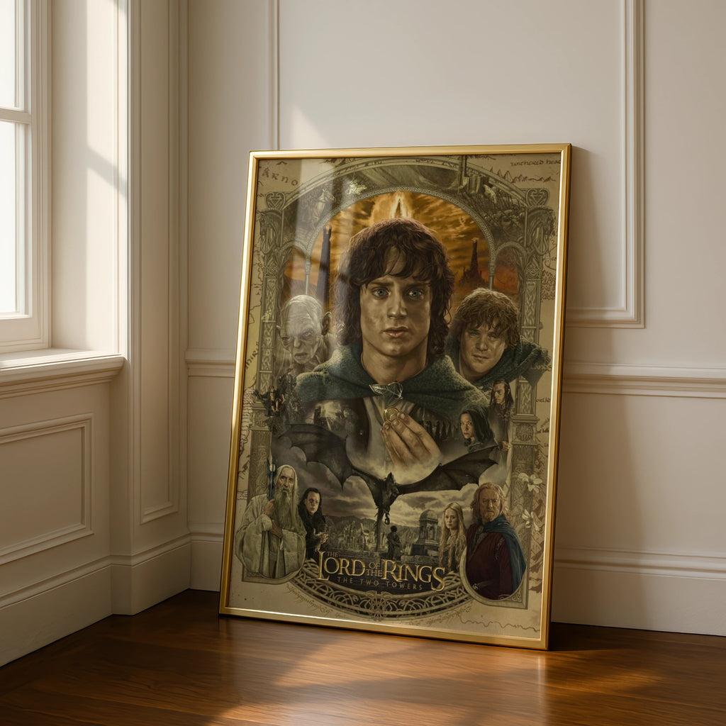 Lord of the Rings Two Towers Poster, LOTR Fantasy Wall Art, Frodo Hobbit Print