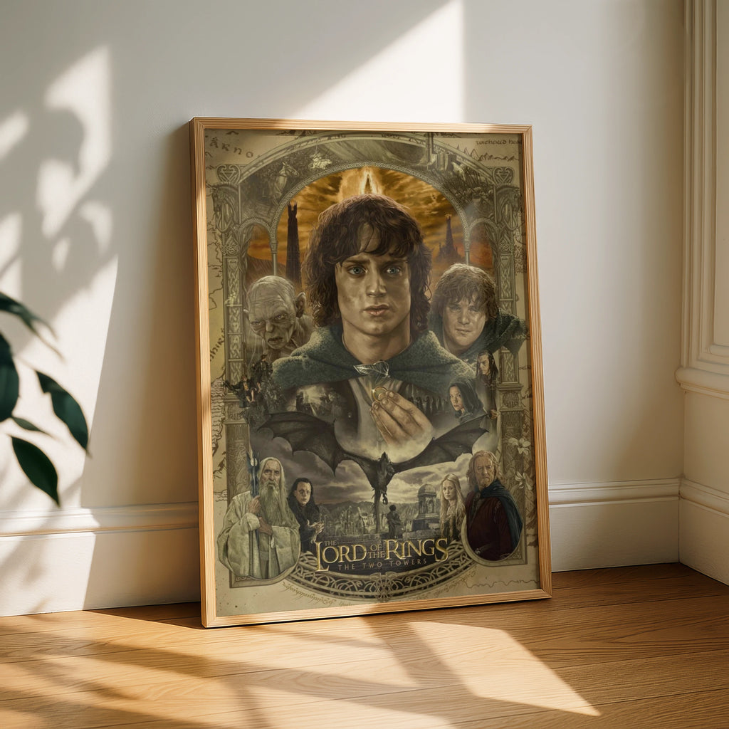 Lord of the Rings Two Towers Poster, LOTR Fantasy Wall Art, Frodo Hobbit Print