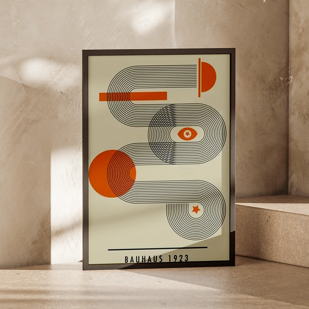 Bauhaus 1923 Poster, Geometric Abstract Wall Art, Orange Retro Print, Mid Century Modern Decor