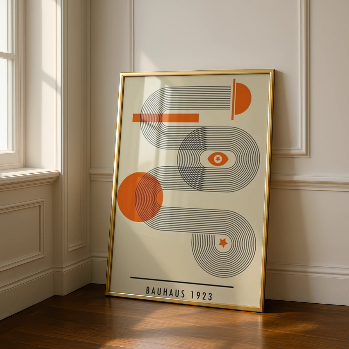 Bauhaus 1923 Poster, Geometric Abstract Wall Art, Orange Retro Print, Mid Century Modern Decor