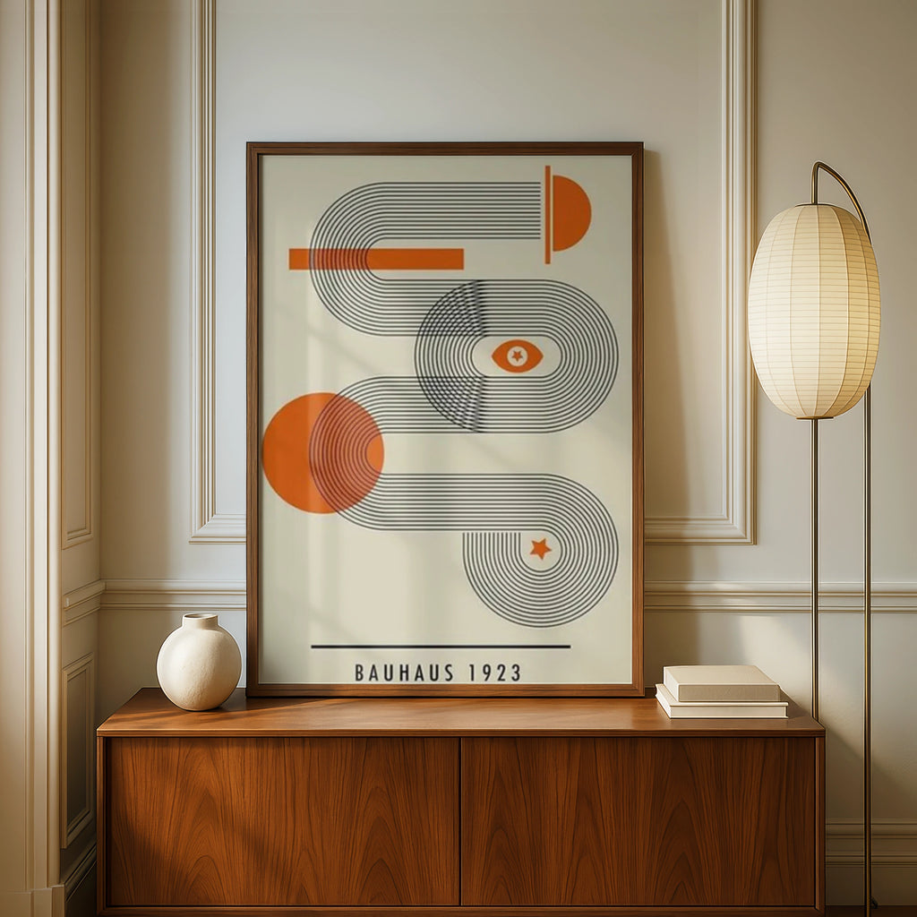 Bauhaus 1923 Poster, Geometric Abstract Wall Art, Orange Retro Print, Mid Century Modern Decor